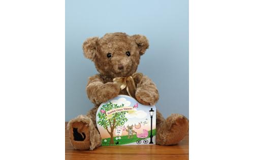 Create your own personalized baby announcement with our 3/4" thick wooden shelf sitter & get our ultra plush teddy, too. Made in the USA by The Cat's Meow Village