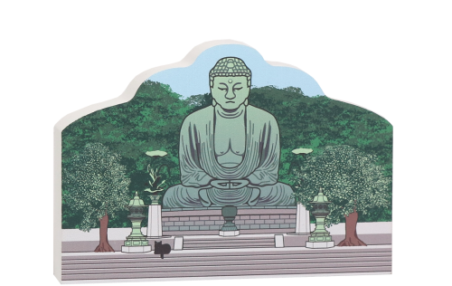 Keepsake of Great Buddha of Kamakura handcrafted in wood by The Cat's Meow Village