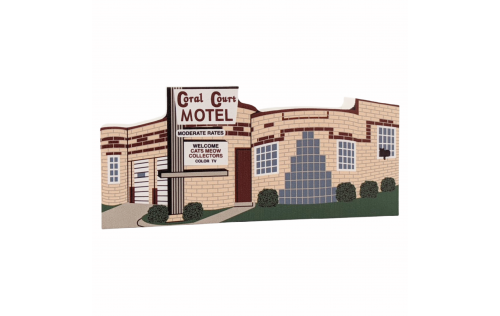 Art deco style Coral Court Motel wooden replica for your home decor, handcrafted in the US by The Cat's Meow Village.