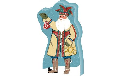 Add this Nordic Santa to your holiday decor this year. He tucks nicely into a candle arrangement or perch him on a shelf in your bookcase. Handcrafted in the USA by The Cat's Meow Village.