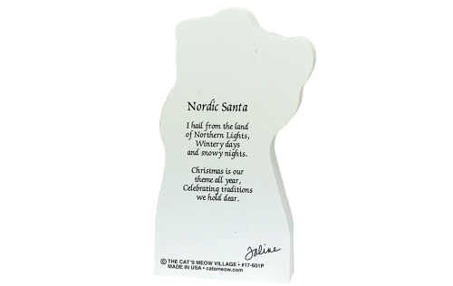Back of the Nordic Santa that can be personalized for your Christmas gift-giving. Handcrafted in the USA by The Cat's Meow Village.