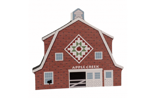 Apple Creek Quilt pattern barn handcrafted of 3/4" thick wood by The Cat's Meow Village in Wooster, Ohio.