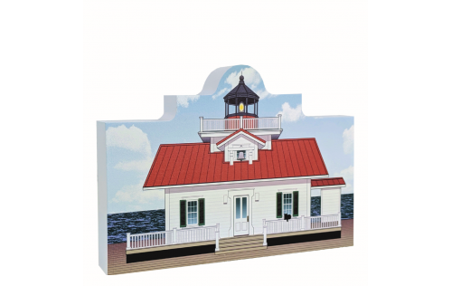 Remember your trip to the Outer Banks with your very own replica of this Roanoke Marshes Lighthouse. We handcraft in all its colorful details in Wooster, Ohio. By The Cat's Meow Village.