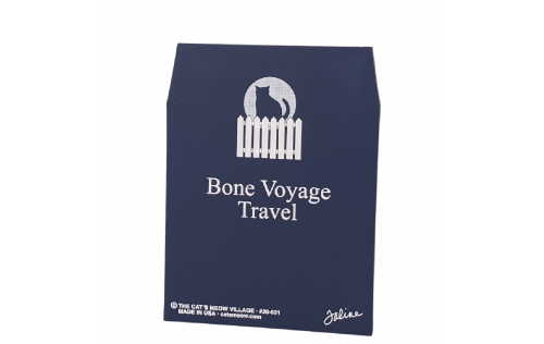 Back of the Bone Voyage Travel agency to take you on the trip of a lifetime and beyond! Handcrafted of 3/4" thick wood in Wooster, Ohio by The Cat's Meow Village.