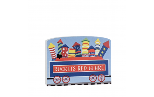 Rockets Red Glare train car for the Pride of America train Collection handcrafted in 3/4" thick wood by The Cat's Meow Village in the USA.