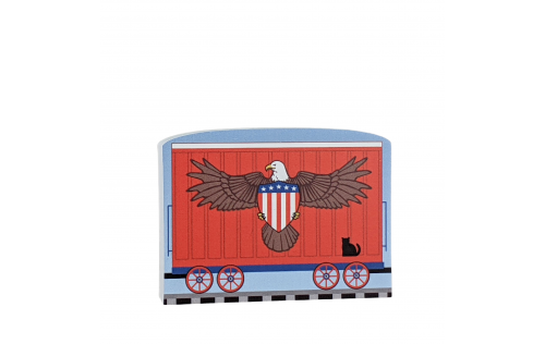 American Eagle Train car for the Pride of America train Collection handcrafted in 3/4" thick wood by The Cat's Meow Village in the USA.