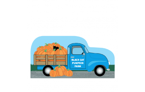 Black Cat Pumpkin Farm Vintage Truck handcrafted in 3/4" thick wood by The Cat's Meow Village in Wooster, Ohio.