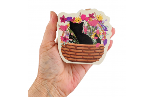 Casper Blooms & Purrs Basket. Handcrafted in the USA 3/4" thick wood by Cat’s Meow Village.
