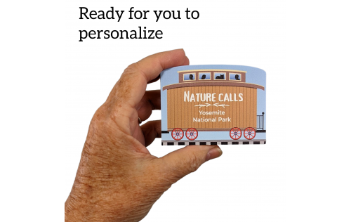 Personalize a train car with where nature keeps calling you. Handcrafted by The Cats Meow Village in 3/4" thick wood.