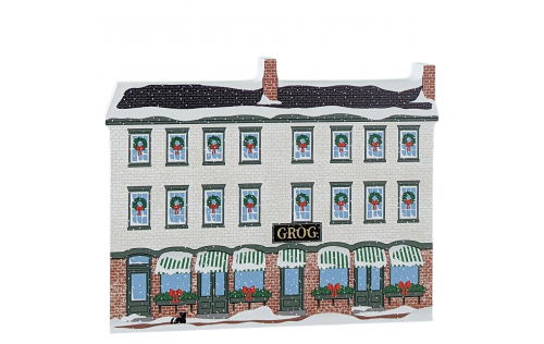 The Grog Restaurant, Newburyport Christmas, Massachusetts. Handcrafted in 3/4" wood by the Cats Meow Village in Wooster, Ohio. 