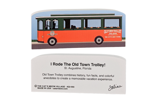 Front & Back of St. Augustine, Old Towne Trolley, Florida. Handcrafted in the USA 3/4" thick wood by Cat’s Meow Village