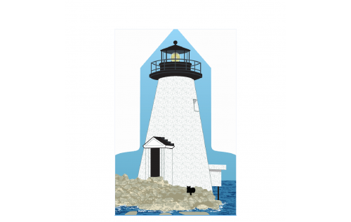 Wooden replica of Palmer Island Light, New Bedford, Mass, handcrafted by The Cat's Meow Village in the USA.