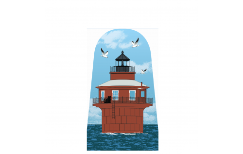 Wooden replica of Craighill Channel Lower Front lighthouse, Maryland, handcrafted by The Cat's Meow Village in the USA.