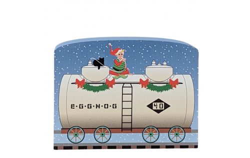 North Pole Limited - Eggnog Tanker.  Handcrafted in 3/4" wood by the Cats Meow Village in Wooster, Ohio. 