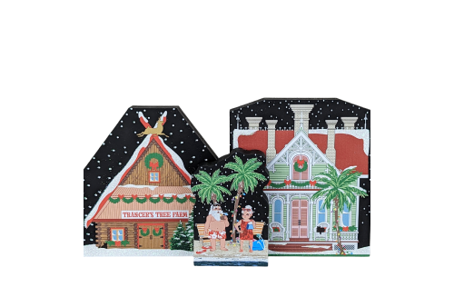 Buy this 2022 North Pole collection as a set and save. Handcrafted in 3/4" thick wood by The Cat's Meow Village in the USA.