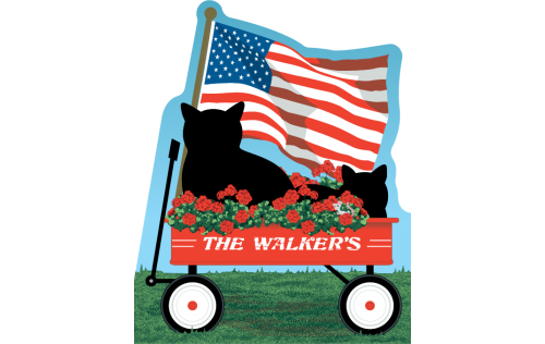 Personalize this little red patriotic wagon with family names, anniversaries, etc. Handcrafted in 3/4" thick wood by The Cat's Meow Village in the USA.