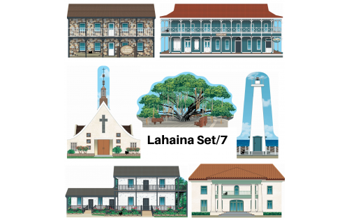 Purchase the complete Lahaina, Maui, Hawaii set. Handcrafted in 3/4" thick wood for your home decor by The Cat's Meow Village in Ohio.