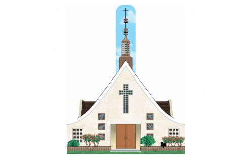 Wooden collectible of the Waiola Church, Lahaina, Maui, Hawaii handcrafted by The Cat's Meow Village in the USA.