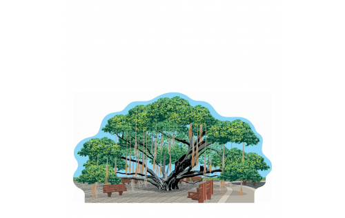 Wooden replica of the Banyan Tree in Lahaina, Maui, Hawaii handcrafted by The Cat's Meow Village in the USA.
