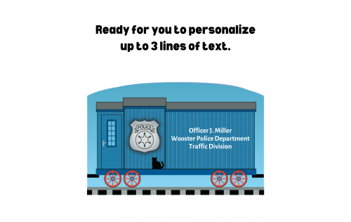 Personalize this Police Train Car for your one-of-a-kind gift. Handcrafted in 3/4" thick wood in Wooster, Ohio.
