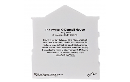 Patrick O'Donnell's House, at 21 King Street, Charleston, SC handcrafted in 3/4" thick wood in the USA by The Cat's Meow Village.