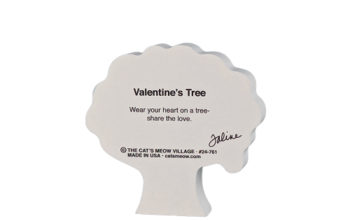 Back of the Valentine's Day tree wooden keepsake to add to your Valentine's decor. Handcrafted by The Cat's Meow Village in Wooster, Ohio.
