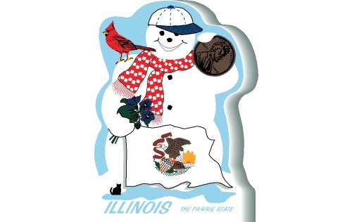 Show your state pride with this snowman representing Illinois' interesting facts. Handcrafted of wood in the USA.