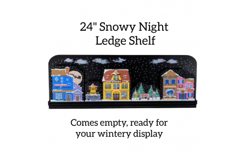 24" snowy night ledge shelf with ledge to place your Cat's Meows. Handcrafted in the USA by The Cat's Meow Village.