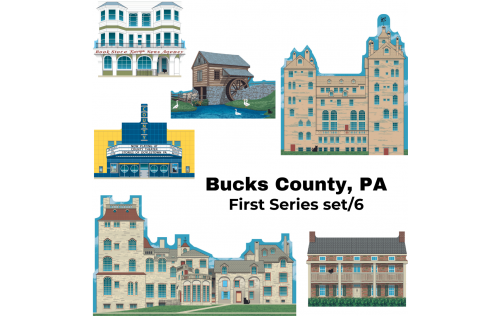 Purchase this wooden collection of Bucks County, PA landmarks near Doylestown, Pennsylvania. Handcrafted by The Cat's Meow Village in the USA.