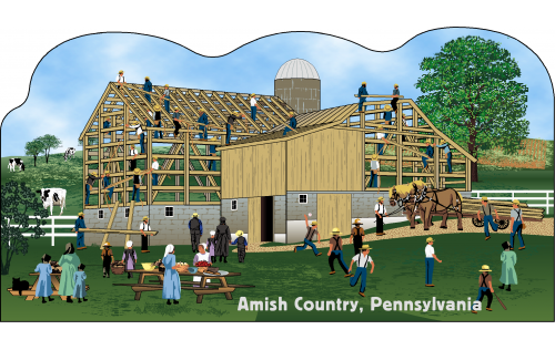 Cat's Meow Amish Barn Raising Scene Pennsylvania, Amish Life Collection