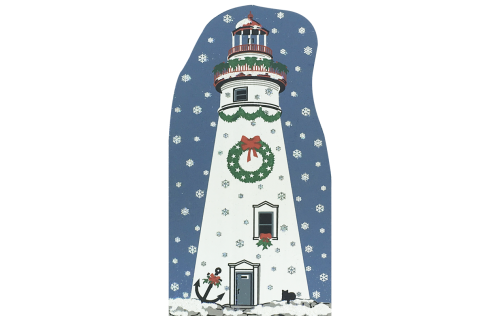 Vintage Marblehead Lighthouse from Lighthouse Christmas Series handcrafted from 3/4" thick wood by The Cat's Meow Village in the USA