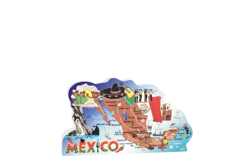 Map of Mexico, Mexico Map handcrafted in 3/4" thick wood by The Cat's Meow Village as a memory of your trip to Mexico. Made in the USA.