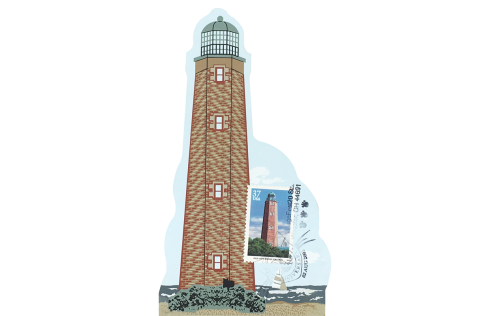 Old Cape Henry Lighthouse w/ USPS Lighthouse Stamp from Southeastern Lighthouse Series handcrafted from 3/4" thick wood by The Cat's Meow Village in the USA