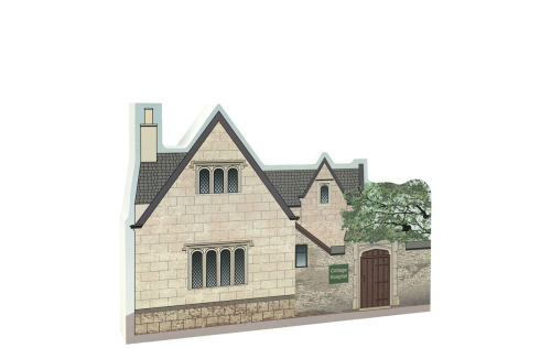 Replica of Grammar School in Bampton, England which was transformed into the Cottage Hospital for Downton Abbey. Handcrafted of 3/4" thick wood in the USA by The Cat's Meow Village.