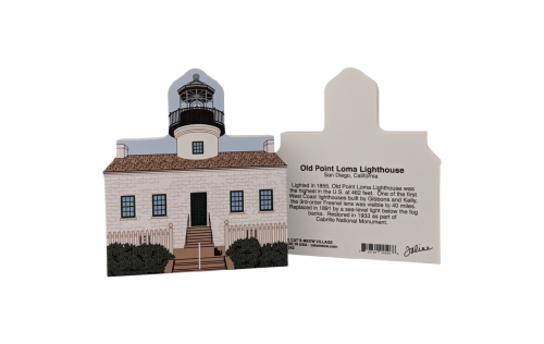 Front & Back of Old Point Loma Lighthouse. We handcraft it in all it's colorful details in Wooster, Ohio. By The Cat's Meow Village.
