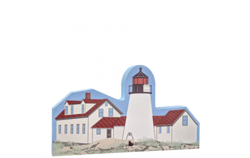 Lovely replica of the Burnt Island Lighthouse, Boothbay Harbor, ME.  Handcrafted in 3/4" thick wood by The Cat's Meow Village in the USA.