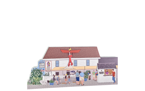 Wonderfully detailed front of Mac's Shack with the lobster man on the roof, Wellfleet, Cape Cod, MA. Handcrafted in the USA 3/4" thick wood by Cat’s Meow Village.  