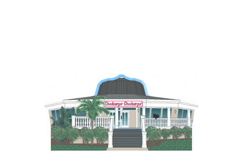 Nicely detailed replica of Cheeburger, Cheeburger, Sanibel Island, Florida. Handcrafted in the USA 3/4" thick wood by Cat’s Meow Village.