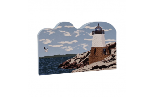 Colorful and detailed replica of Castle Hill Lighthouse, Newport, Rhode Island. Handcrafted in the USA 3/4" thick wood by Cat’s Meow Village.