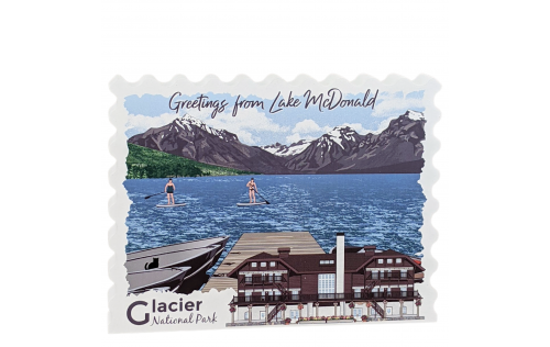 Isn't this postcard-style wooden shelf sitter just a perfect reminder of your trip to Glacier National Park?