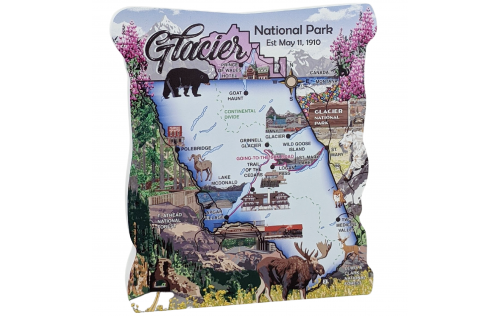 Glacier National Park Map, Montana.  Handcrafted in the USA 3/4" thick wood by Cat’s Meow Village.