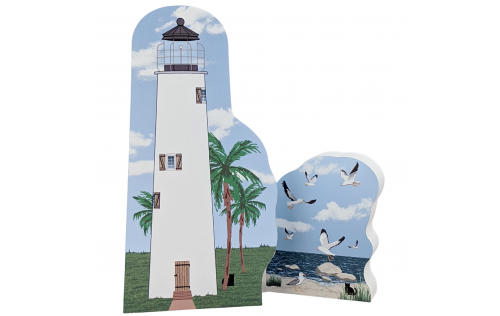 Cape St. George Lighthouse, and seagulls, St. George Island, Florida Handcrafted in the USA 3/4" thick wood by Cat’s Meow Village.