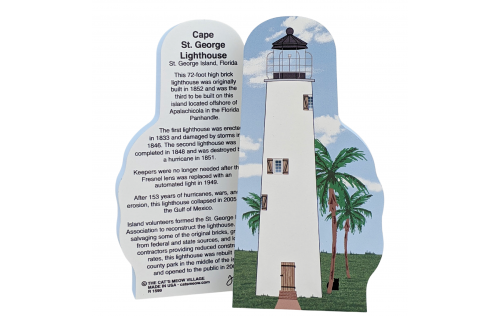 Cape St. George Lighthouse, St. George Island, Florida. Handcrafted in the USA 3/4" thick wood by Cat’s Meow Village.