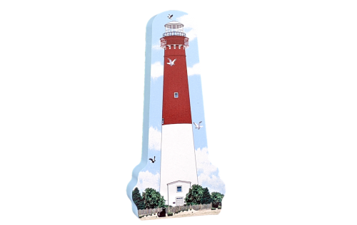 Replica of Barnegat Lighthouse on Long Beach Island, NJ. Handcrafted in 3/4" thick wood by The Cat's Meow Village in the USA>
