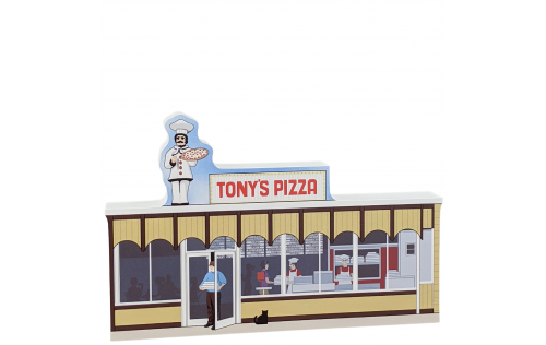 Tony's Pizza handcrafted in 3/4" thick wood by the Cat's Meow Village in the USA.