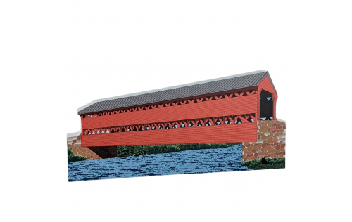 Wooden collectible of the Sachs or Sauck's Covered Bridge in Adams County, PA. handcrafted in the USA by The Cat's Meow Village.