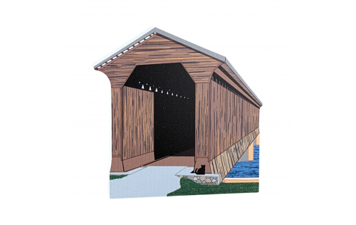 Wooden collectible of the Wright Railroad Covered Bridge in Sullivan County, NH. handcrafted in the USA by The Cat's Meow Village.