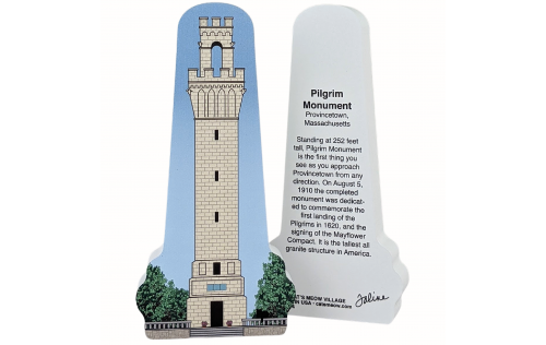 Wooden replica of Pilgrim Monument in PTown (Provincetown), Massachusetts. Handcrafted in 3/4" thick wood by the Cat's Meow Village in the USA.