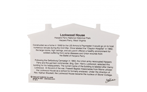 Back of Lockwood House in Harper's Ferry National Historical Park, West Virginia handcrafted in 3/4" thick wood by The Cat's Meow Village in the USA.
