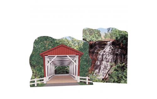 Everett Covered Bridge and Brandywine Falls 3/4" thick wood souvenirs handcrafted by The Cat's Meow Village in Ohio. 